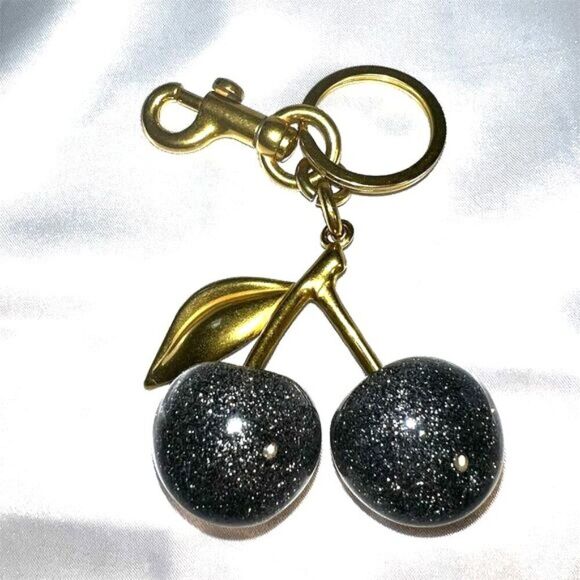 Silver Glitter Cherry Keychain Bag Charm Unisex Chic - Picture 2 of 4